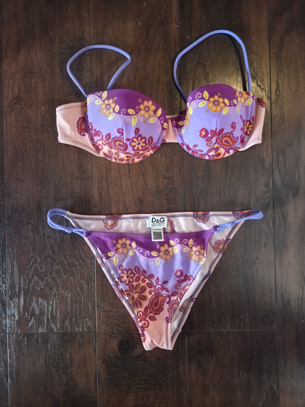 D&G by Dolce & Gabbana Purple & Pink Paisley Underwire Bikini Set